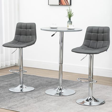 Set aus 2 Barhockern aus Kunstleder mit Rückenlehne, drehbare Küchen- und Wohnzimmerhocker mit Fußstütze, 42 x 45 x 89–110 cm, Grau