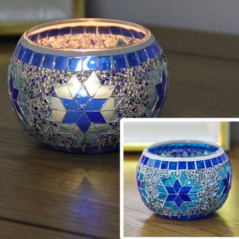 Candlestick En Verre - 6,5 cm x 5,5 cm x 8,5 cm - Pour Bougies Thé, Pilier ou Flottantes - Décoration Table Repas Romantique et Fêtes - Lot de 1 (1/3)
