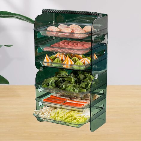 Assiette de préparation 6 couches verte, plateau alimentaire multi-étagères robuste, grande capacité pour légumes et fruits, durable et multifonctionnel (1/5)