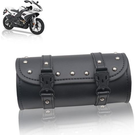 Motorrad Satteltasche Leder Wasserdicht mit Nieten und Befestigungsgurten Schwarz (1/5)
