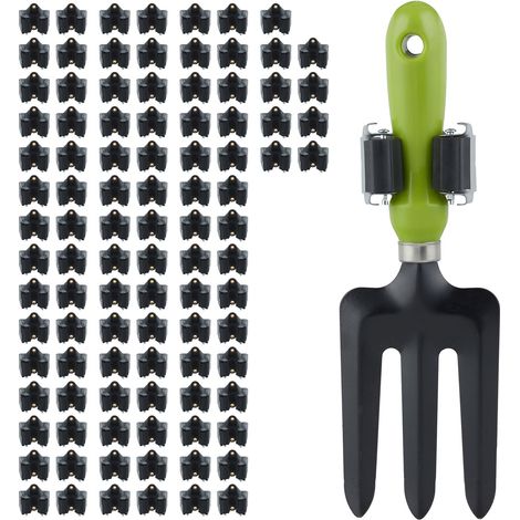 Relaxdays Utility Tool Clamps Set 100, Rubber Gripping Clips, Universal Wall Broom Holder, Garden Shed, Iron, Black/Grey