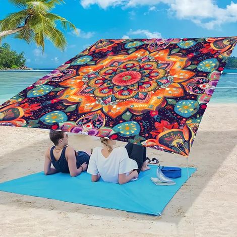 Voile d'ombrage imperméable style Mandala – Toile solaire rectangulaire/carrée avec 4 cordes, protection UV 95%, auvent décoratif pour jardin terrasse Voile d'Ombrage(Style12-150cmx150cm) (1/5)