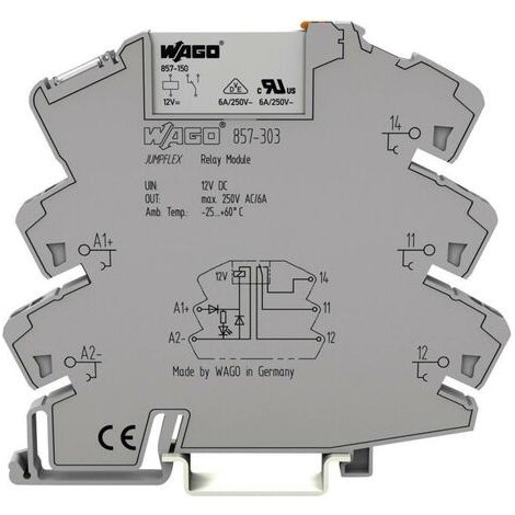 WAGO 857-304 Module relais Tension nominale: 24 V/DC Courant de commutation (max.): 6 A 1 inverseur (RT) 1 pc(s) (1/2)