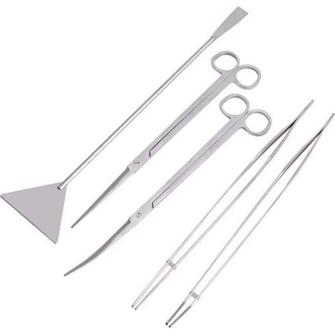 5 en 1 Spatule En Acier Inoxydable Réservoir D'aquarium Pince à épiler Ciseaux Ensemble D'outils (1/5)