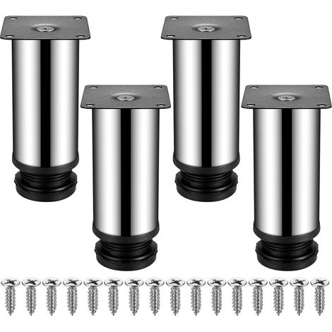 4 Pieds de meubles, Acier inoxydable, Hauteur réglable, Vis incluses, Pour cuisine armoire étagère table (1/5)