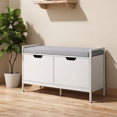 Console bianco en truciolato tessuto effetto lino 84 x 35 x 50 cm (1/5)