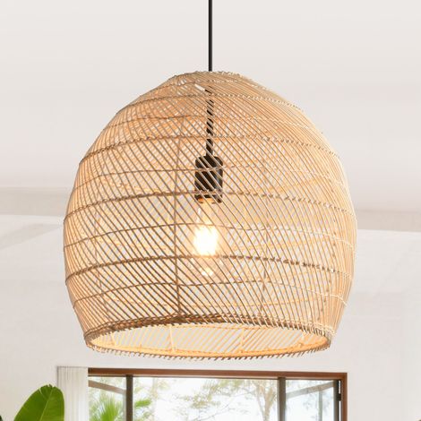 Suspension Boule Rotin Naturel 40 cm, Luminaire Plafond Bohème Tressé avec Abat-Jour Ajouré, Lampe Suspendue E27 Hauteur Réglable pour Salon Chambre Salle à Manger, Parrot Uncle (1/5)