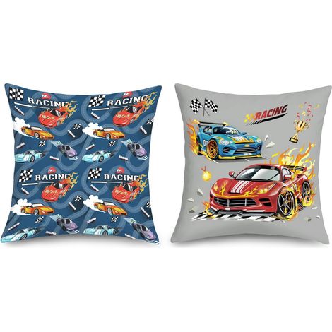 Housse Coussin 45x45 Lot de 2 Enfant Voiture de Course Automobile (1/5)