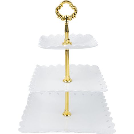 Présentoir à cupcakes blanc à 3 étages, stable, en plastique, carré, décoratif, pour mariages et fêtes. (1/5)