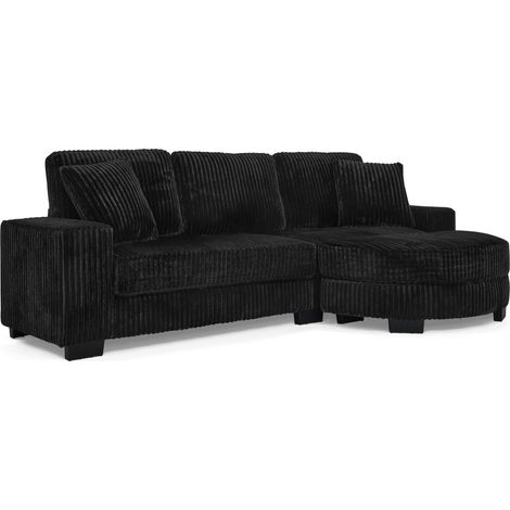 ELVMI Sofá rinconera 4 plazas con otomana ovalada reversible y 2 cojines, en Espuma, Negro (1/5)