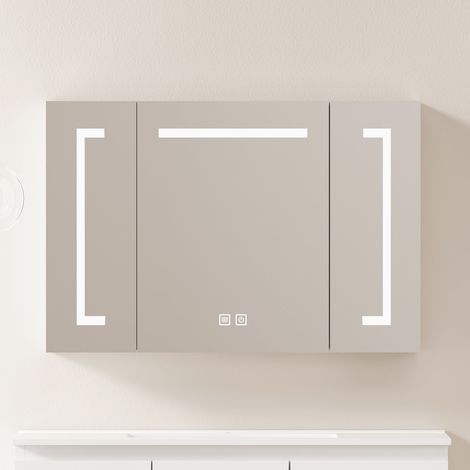 Armoire de toilette LED 90 cm avec miroir, meuble mural avec rangement, pour salle de bain, salon et chambre, design moderne (1/5)