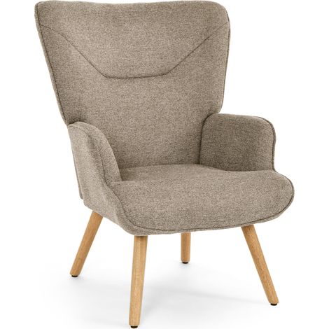 GOEURVANT - Ergonomic Armchair with Wooden Legs - Sand - Textured Fabric - High Wingback Design & Thickly Padded Seat