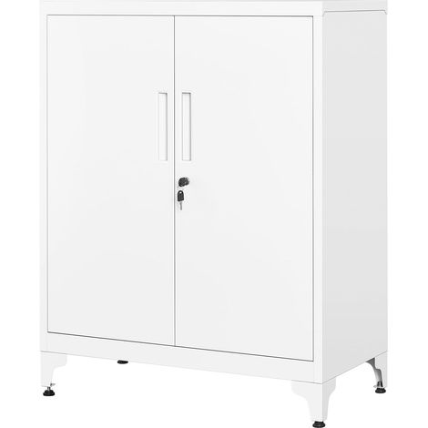 SONGMICS Armadietto in Metallo, Mobiletto Multiuso, Armadio a 2 Ante da Ufficio, Mobile con Serratura, in Acciaio, per Studio Soggiorno, Bianco Opaco OMC013W01 (1/5)