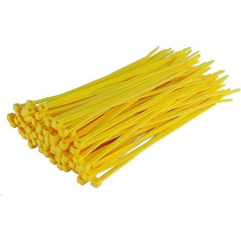 Lange, robuste silberne Kabelbinder, 370 mm x 4,8 mm, 100er-Packung, mit hochwertigem Nylon-Reißverschluss (200 mm x 2,5 mm), gelb (1/3)
