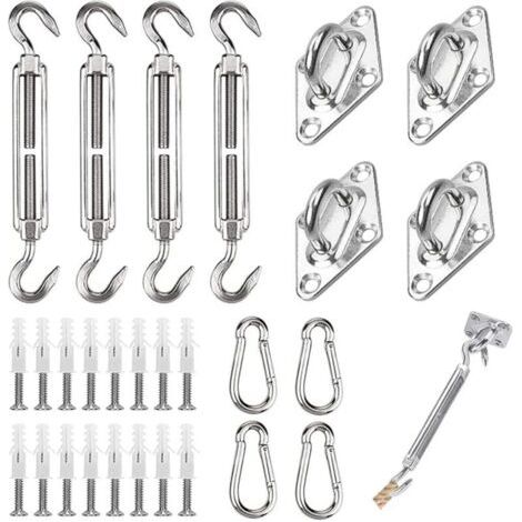 BUNTHAUS PA Kit de Fixation pour Voile d'Ombrage 44 Pièces Inoxydable Montage Triangle Carré Rectangle (1/4)
