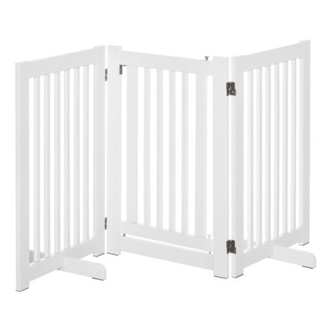 Expandable Freestanding Pet Gate for Dogs - Wooden Doorway Barrier Fence with Latch - White MDF Design (1/5)