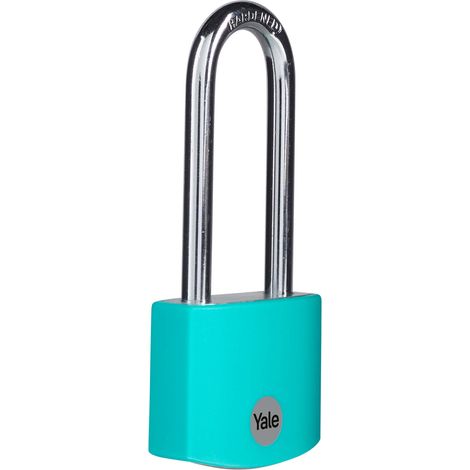 Yale Lucchetto in alluminio con arco lungo YE3B/38/156/1/TE verde acqua, corpo 38mm, 3 chiavi (1/5)
