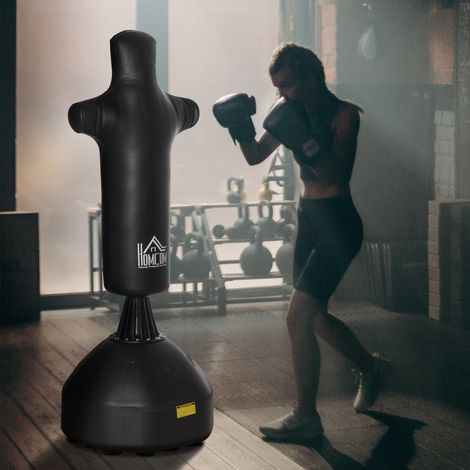 Sac de frappe sur pied 180 cm pour adulte, mannequin de boxe, colonne de frappe humanoïde, sac de frappe robuste, support pour professionnels et débutants, noir