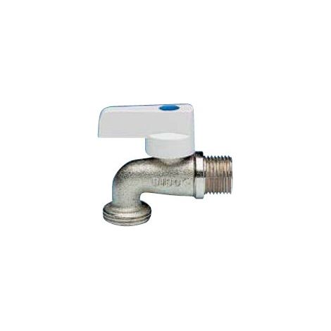 Rubinetto Bibo a sfera curvo 1/2"per lavatrice, filetto maschio attacco per portagomma con levetta bianca, nichelato. S0030N04