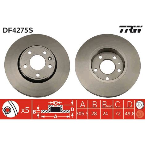 DISQUE DE FREIN AVANT DF4275S TRW (1/2)