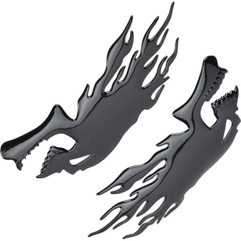 2 Autocollants Réservoir Moto Universels 3D Flamme Crâne Décoratifs Noir pour Deux-Roues (1/5)