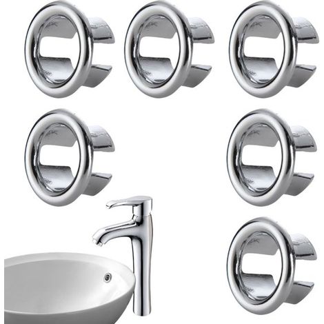 Lot de 6 anneaux de trop-plein - Anneau de trop-plein pour lavabo - Anneau de trop-plein décoratif pour évier - Rond - Convient pour salle de bain - cuisine - évier - Argenté (1/5)