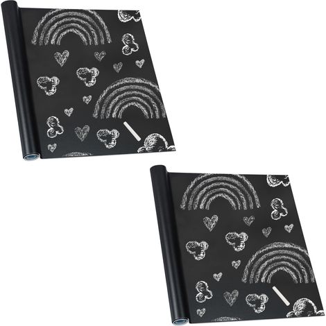 Set of 2 Relaxdays Self-Adhesive Blackboard, Chalk Wall Sticker, Wallpaper Roll, Erasable & Removable, 200x45 cm, Black