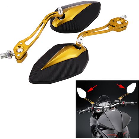Rétroviseurs universels moto 8mm 10mm, rétro jaune, kit de 2 pour guidon, miroirs latéraux arrière motocyclette (1/5)