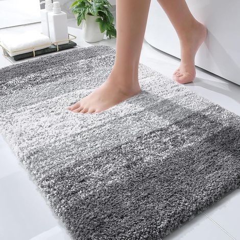 Tapis de salle de bain 50 x 70cm, microfibre extra douce et absorbante, envers en caoutchouc, séchage rapide, lavable en machine, gris (1/5)