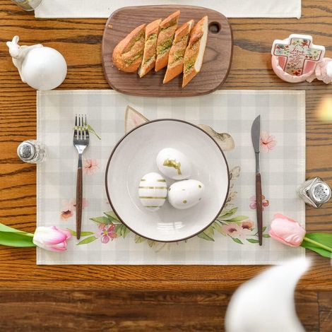 Placemat De Paques - 30x45 Cm - Lin - Motifs Lapin Et Poussin - Pour Decoration De Table De Printemps - Lot De 1 (1/5)