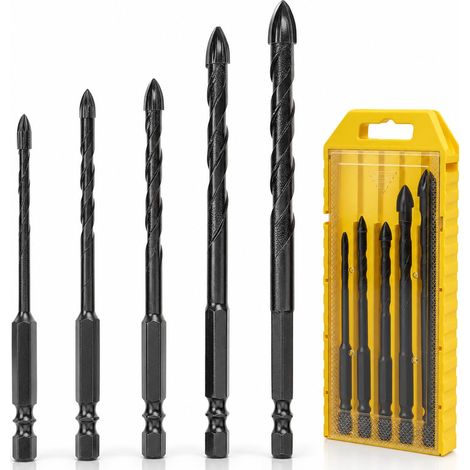 Jeu de 5 Forets à Béton et Carrelage 4-10mm pour Perçage Précis du Verre, Brique et Maçonnerie Accessoires pour Perceuse Électrique et Bricolage (1/5)