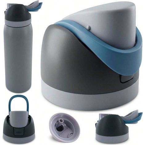Bouchon de bouteille de remplacement, compatible avec la plupart des bouteilles, joint étanche anti-fuite, option de boisson 2 en 1, bouchon à bascule à un clic, bouchon de remplacement, bleu-gris (1/4)