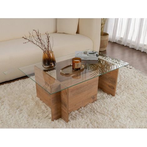 Dmora - Mesa de café Azriel, Mesa de centro baja, Revistero para sofá, Estante de la sala de estar, 105x65 h40 cm, Pino (1/5)