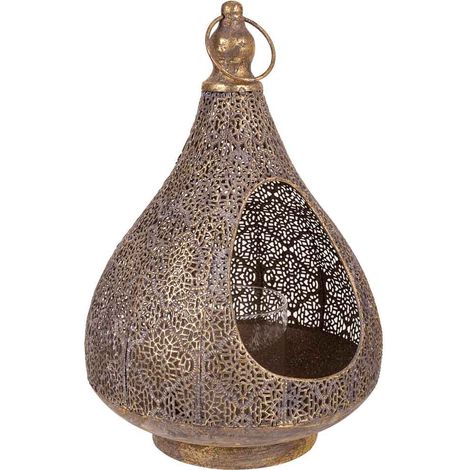 Portavelas de metal dorado 25x25x38h cm