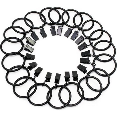 (Black, Inner Diameter 38mm) 20pcs Curtain Clip Rings, Stainless Steel Curtain Hanging Rings with Clips for Curtain Picture Decoration