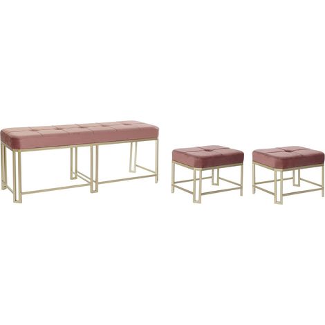 Ensemble de 3 banquettes / Coffres en métal et velours coloris rose -PEGANE- (1/4)