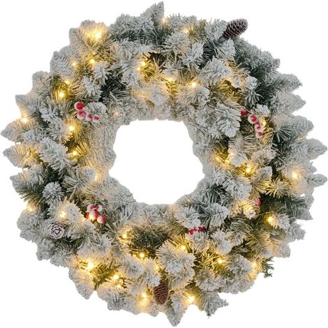 Couronne de Noël avec éclairage LED, baies rouges, aspect réaliste, Ø60 x 10 cm, verte (1/5)
