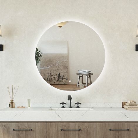 Specchio bagno tondo 60 cm con led. Dimmerabile + Touch Control + Bordo non sabbiato + IP44 (1/5)