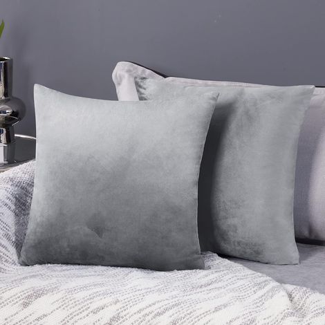 Lot de 2 housses de coussin en velours côtelé 50 cm x 50 cm, pour chaises de jardin, avec fermeture éclair invisible, gris (1/5)