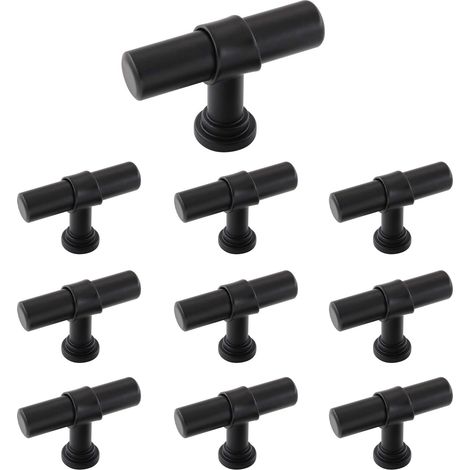 Paquete de 10 pomos negros para armarios, pomos para cajones de cómodas y armarios de baño, aleación de zinc, 5 x 1,2 x 3,6 cm. (1/5)
