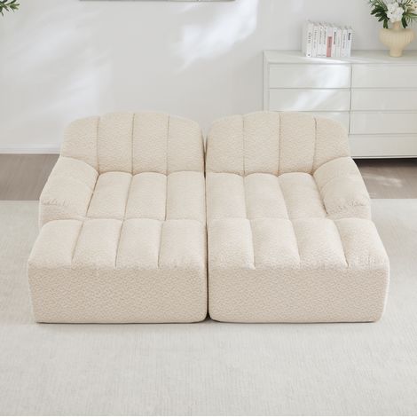 Sofá modular de 2 plazas beige blanco con 2 pufs, tejido bouclé y espuma de alta densidad (1/5)