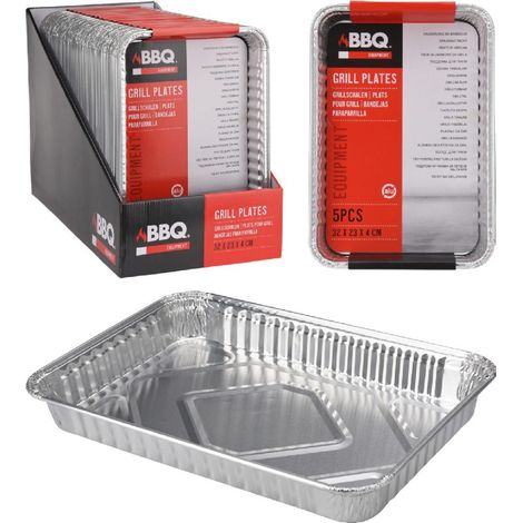 Lot de 4 plateaux en aluminium pour barbecue - 32x23x4 cm (1/3)