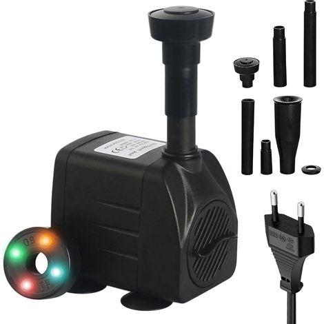 600 l/h 15 W 220 V Außenbrunnenpumpe, 3-in-1 Teichpumpe mit 4 LEDs, Gartenbrunnenpumpe, Wasserspielpumpe, Bachpumpe für Gartenbrunnen, Teiche und Brunnen (1/5)