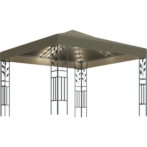 Tonnelle avec guirlande lumineuse à LED 3x3 m Taupe