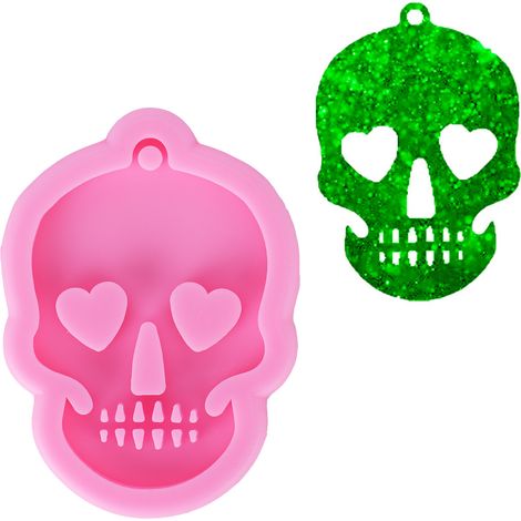 Totenkopfförmige Silikonform für selbstgemachte Schlüsselanhänger, Schokoladen- und Fondantform, Tortendekorationswerkzeug (1/5)