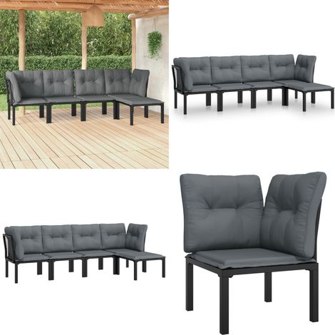 5-tlg. Garten-Lounge-Set Schwarz und Grau Poly Rattan - Gartensessel - Loungesessel - Gartenmöbel - Rattan Möbel - Outdoor Furniture - Home & Living (1/5)