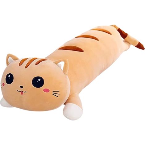 Coussin en peluche chat long et réaliste, jouet câlin et doux, cadeau pour enfants, pour dormir à la maison, 50 cm (jaune) (1/5)