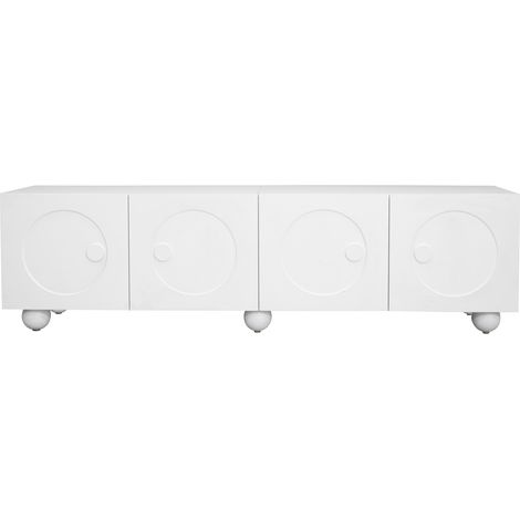 Mueble TV blanco moderno 180,5 x 38 x 50 cm con puertas de relieve circular (1/5)