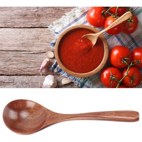 Cuillère à soupe de style japonais, à large ouverture ronde, en bois d'acacia. (1/5)