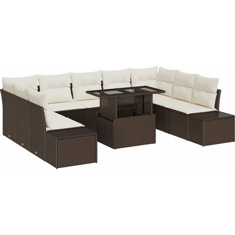 Garden Sofa Set with Storage 10 pcs Brown Poly rattan vidaXL